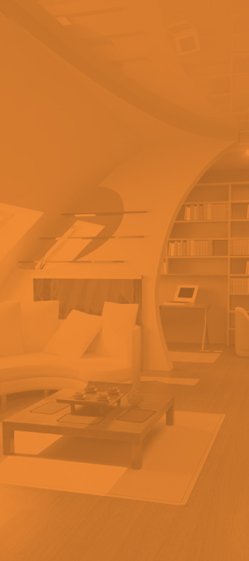 Salon z sofą, stolikiem i regałem na książki